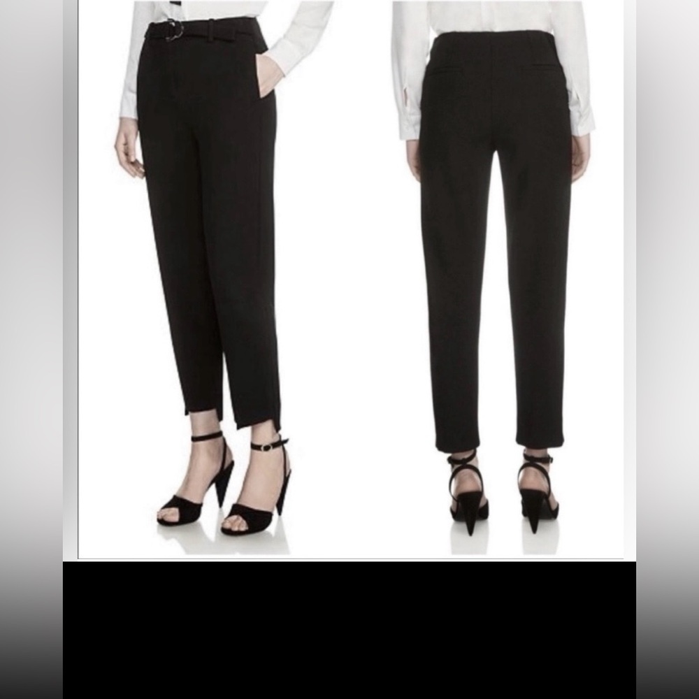 Maje Palma Crop Trousers Casual Asymmetrical Hem Slim Fit w/ Belt Black Size XS